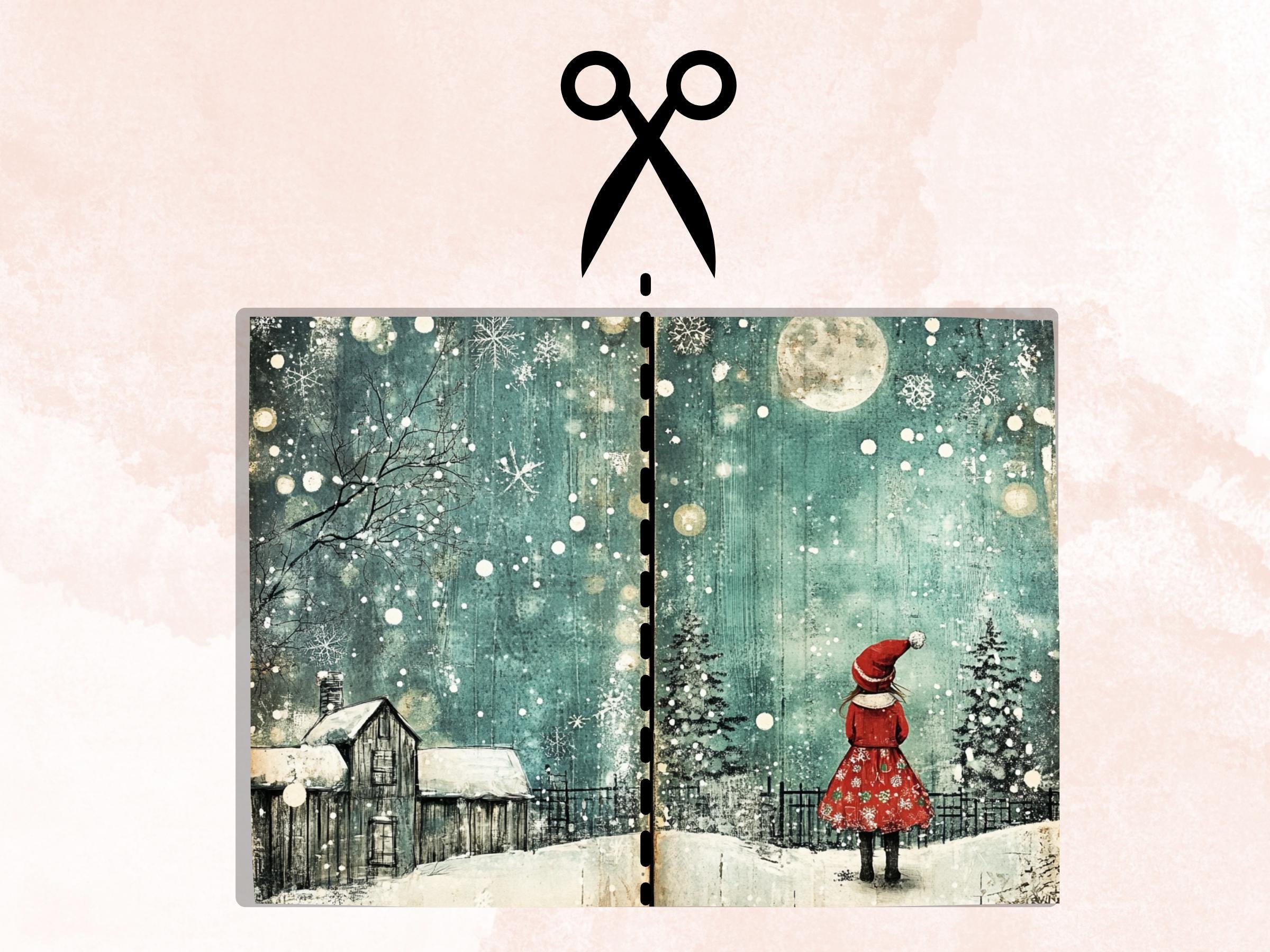 Christmas Little Girl Junk Journal Kit, Winter Noel Kids Pages Ephemera, Mixed Media Collage Sheet, Xmas Scrapbook Paper, Christmas ATC Card