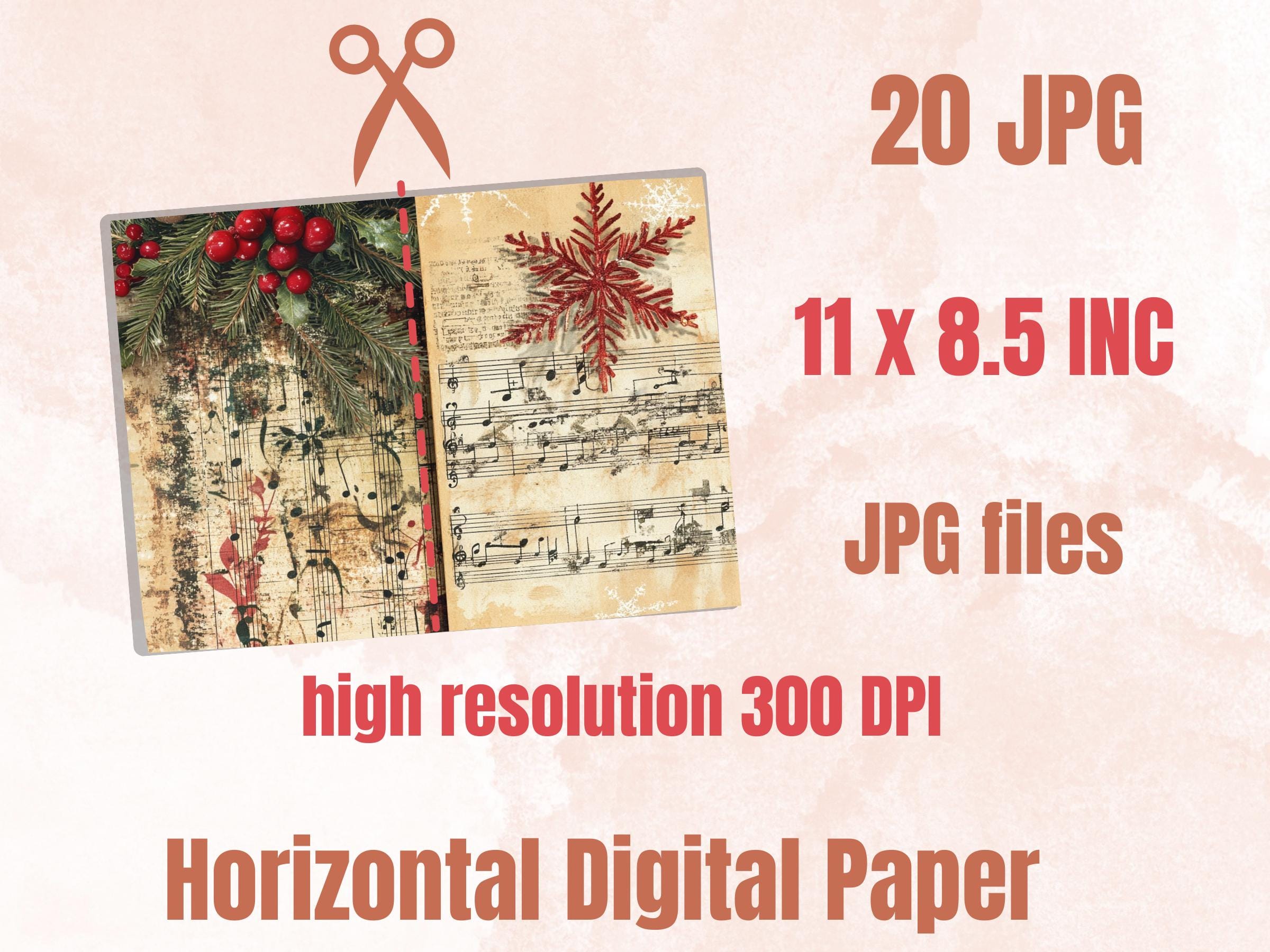 Christmas Sheet Music Junk Journal Kit, Noel Music Notes Pages Ephemera, Mixed Media Collage Sheet, Xmas Scrapbook Paper, Christmas ATC Card