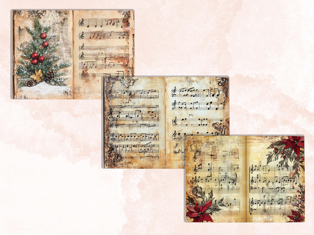 Christmas Sheet Music Junk Journal Kit, Noel Music Notes Pages Ephemera, Mixed Media Collage Sheet, Xmas Scrapbook Paper, Christmas ATC Card
