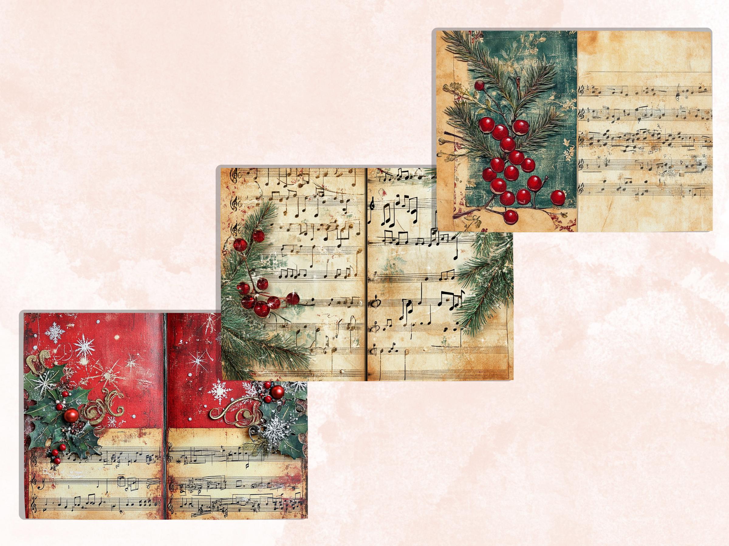 Christmas Sheet Music Junk Journal Kit, Noel Music Notes Pages Ephemera, Mixed Media Collage Sheet, Xmas Scrapbook Paper, Christmas ATC Card