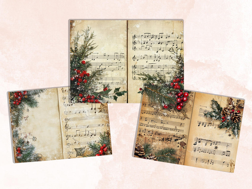 Christmas Sheet Music Junk Journal Kit, Noel Music Notes Pages Ephemera, Mixed Media Collage Sheet, Xmas Scrapbook Paper, Christmas ATC Card