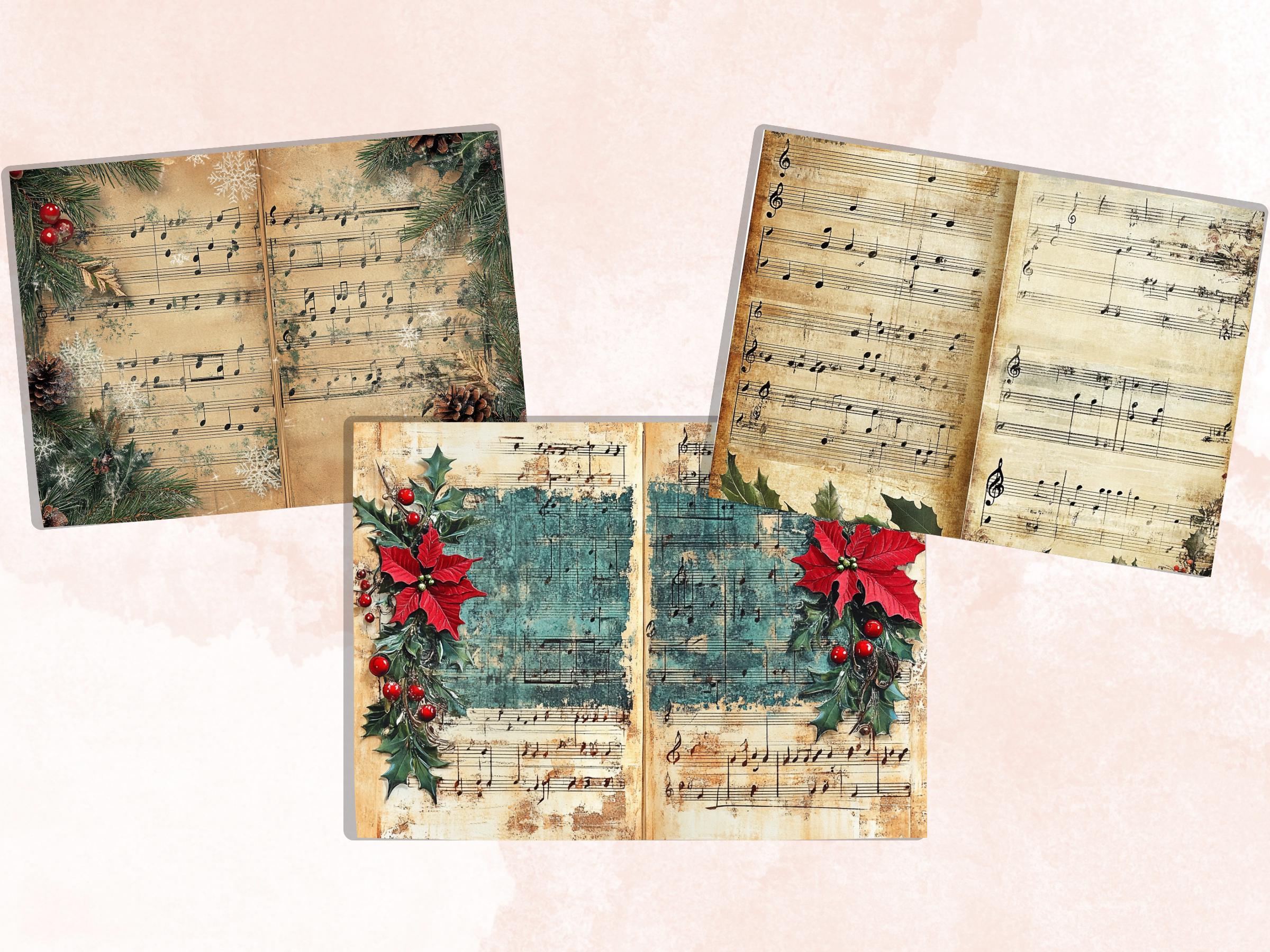 Christmas Sheet Music Junk Journal Kit, Noel Music Notes Pages Ephemera, Mixed Media Collage Sheet, Xmas Scrapbook Paper, Christmas ATC Card