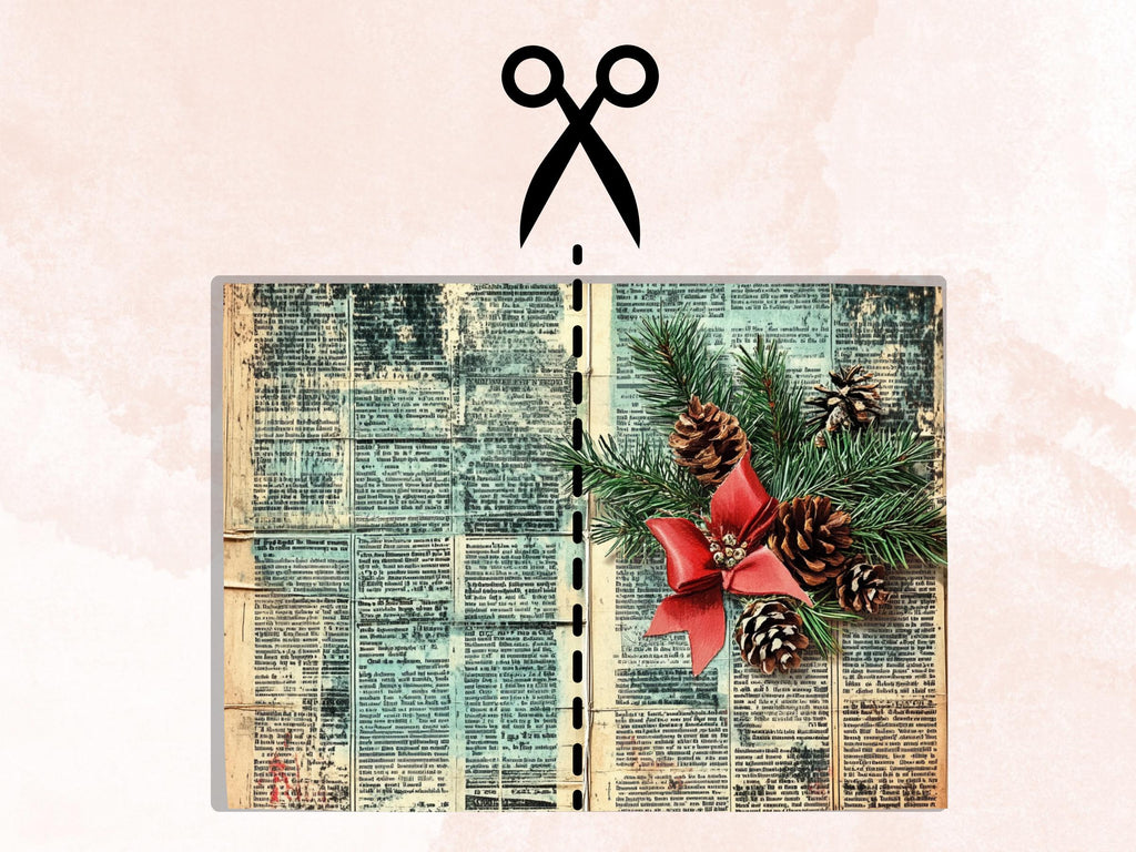 Christmas Newspaper Junk Journal Kit, Noel Patchwork Pages Ephemera, Mixed Media Collage Sheet, Xmas Scrapbook Paper, Christmas ATC Card