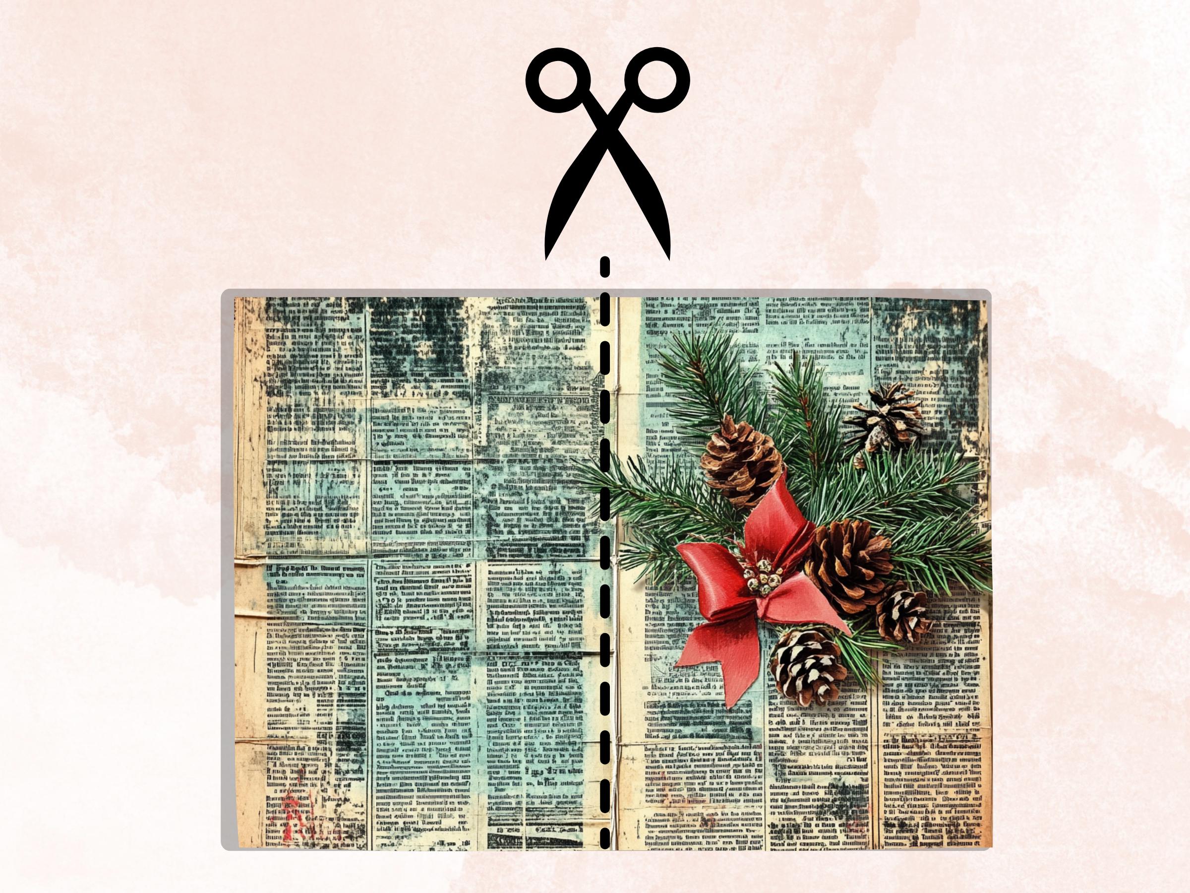 Christmas Newspaper Junk Journal Kit, Noel Patchwork Pages Ephemera, Mixed Media Collage Sheet, Xmas Scrapbook Paper, Christmas ATC Card
