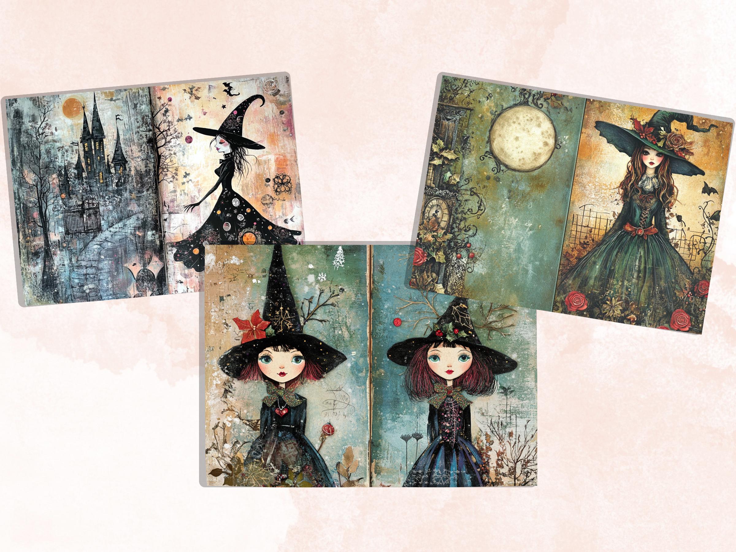 Christmas Witch Junk Journal Kit, Gothic Noel Witchcraft Pages Ephemera, Mixed Media Collage Sheet, Xmas Scrapbook Paper, Christmas ATC Card