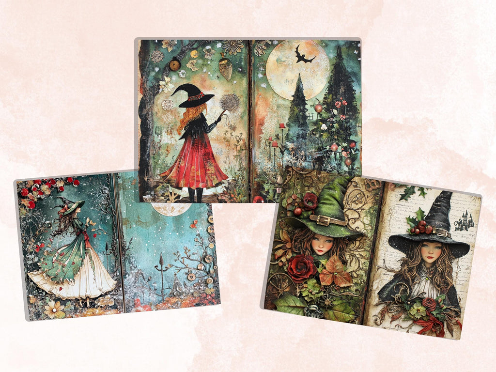 Christmas Witch Junk Journal Kit, Gothic Noel Witchcraft Pages Ephemera, Mixed Media Collage Sheet, Xmas Scrapbook Paper, Christmas ATC Card