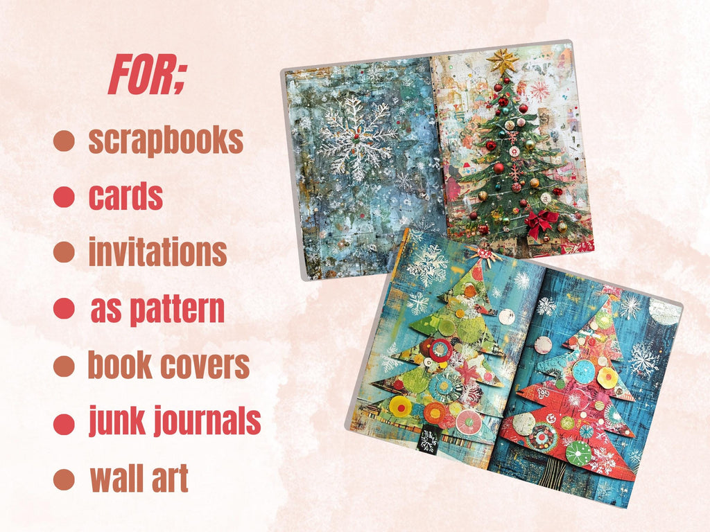 Christmas Tree Junk Journal Kit, Quirky Noel Tree Ephemera, Mixed Media Collage Sheet, Xmas Scrapbook Paper, Whimsical Christmas ATC Card