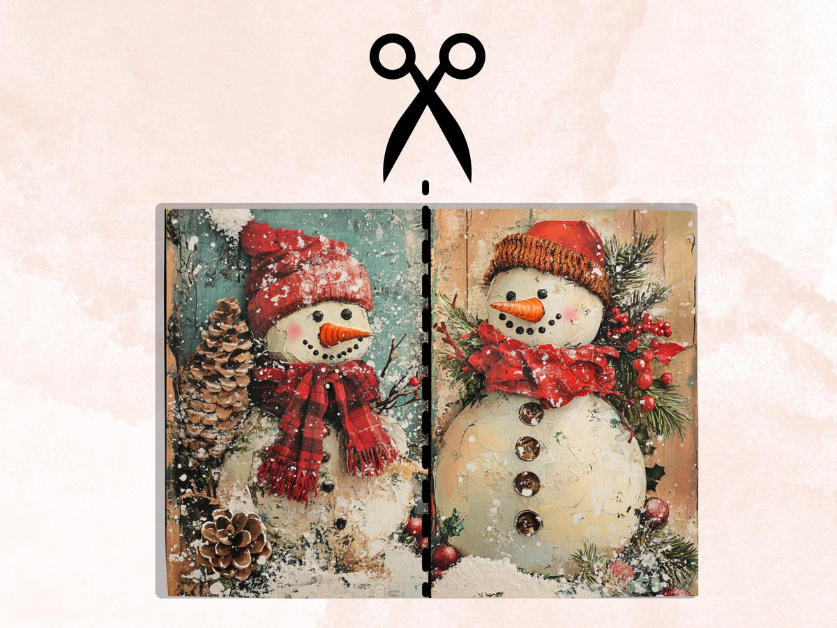 Christmas Snowman Junk Journal Kit, Whimsical Noel Ephemera, Mixed Media Collage Sheet, Xmas Scrapbook Paper, Winter Christmas ATC Card