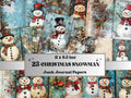 Christmas Snowman Junk Journal Kit, Whimsical Noel Ephemera, Mixed Media Collage Sheet, Xmas Scrapbook Paper, Winter Christmas ATC Card