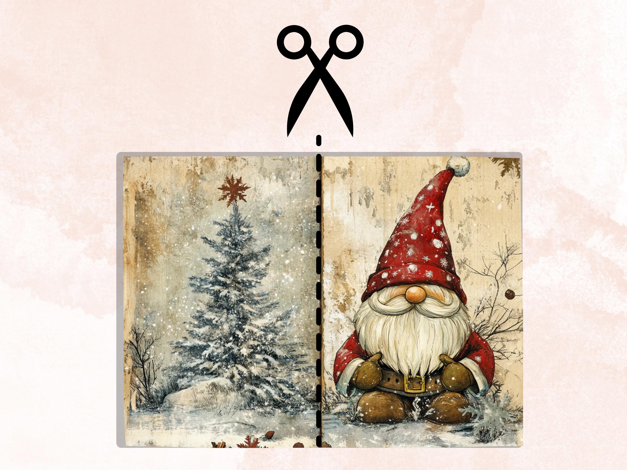 Christmas Garden Gnome Junk Journal Kit, Whimsical Gnome Ephemera, Mixed Media Noel Collage Sheet, Xmas Scrapbook Paper, Christmas ATC Card