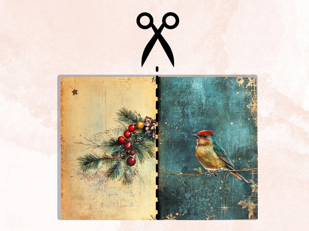 Christmas Bird Junk Journal Kit, Winter Hummingbird Ephemera, Mixed Media Collage Sheet, Xmas Scrapbook Paper, Quirky Christmas ATC Card