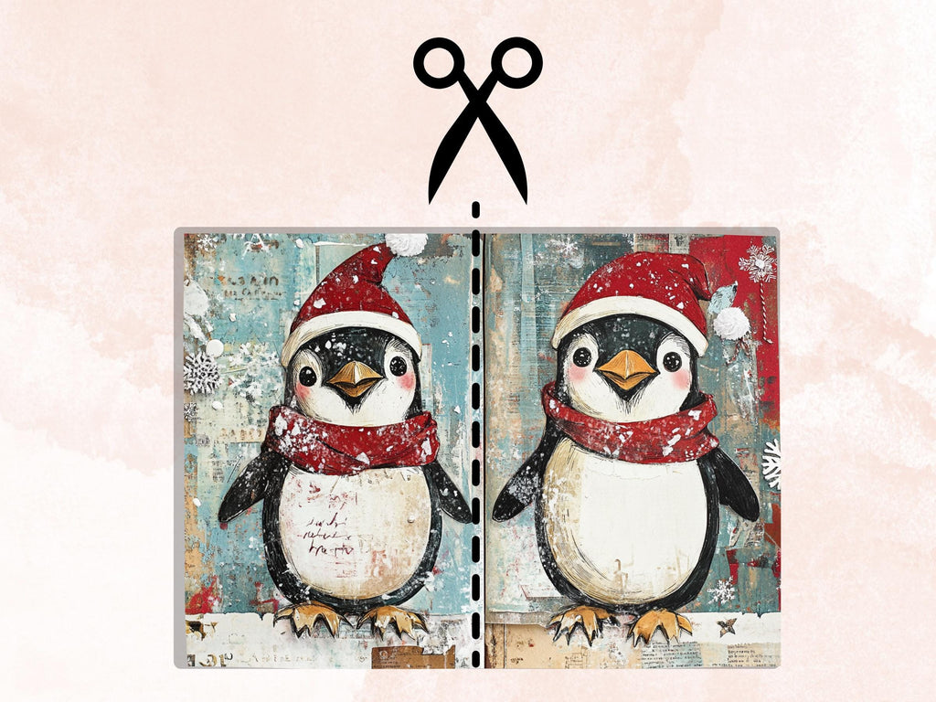 Christmas Penguin Junk Journal Kit, Winter Penguin Ephemera Pages, Mixed Media Collage Sheet, Xmas Scrapbook Paper, Snowy Christmas ATC Card