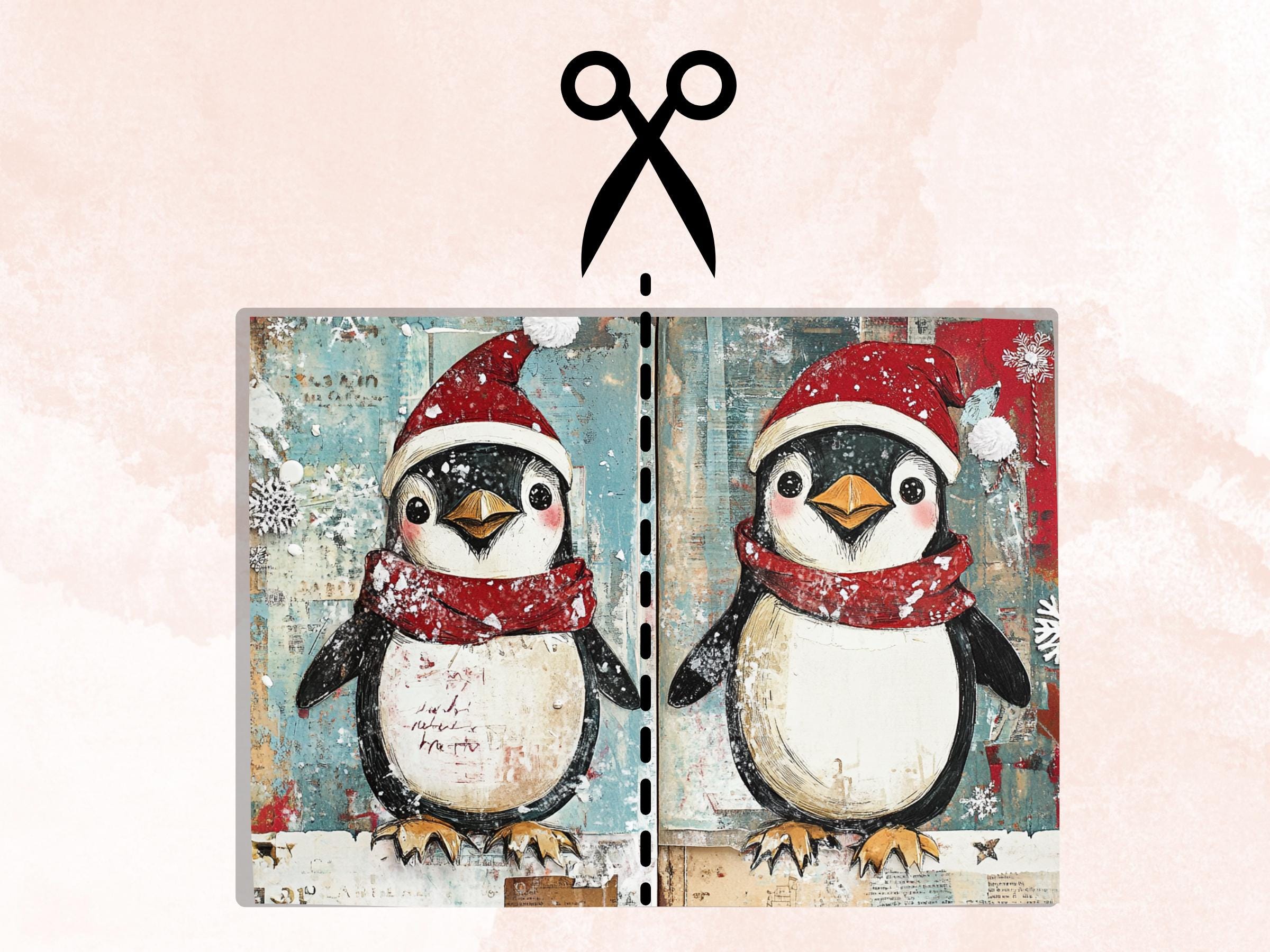 Christmas Penguin Junk Journal Kit, Winter Penguin Ephemera Pages, Mixed Media Collage Sheet, Xmas Scrapbook Paper, Snowy Christmas ATC Card
