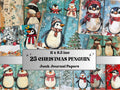Christmas Penguin Junk Journal Kit, Winter Penguin Ephemera Pages, Mixed Media Collage Sheet, Xmas Scrapbook Paper, Snowy Christmas ATC Card