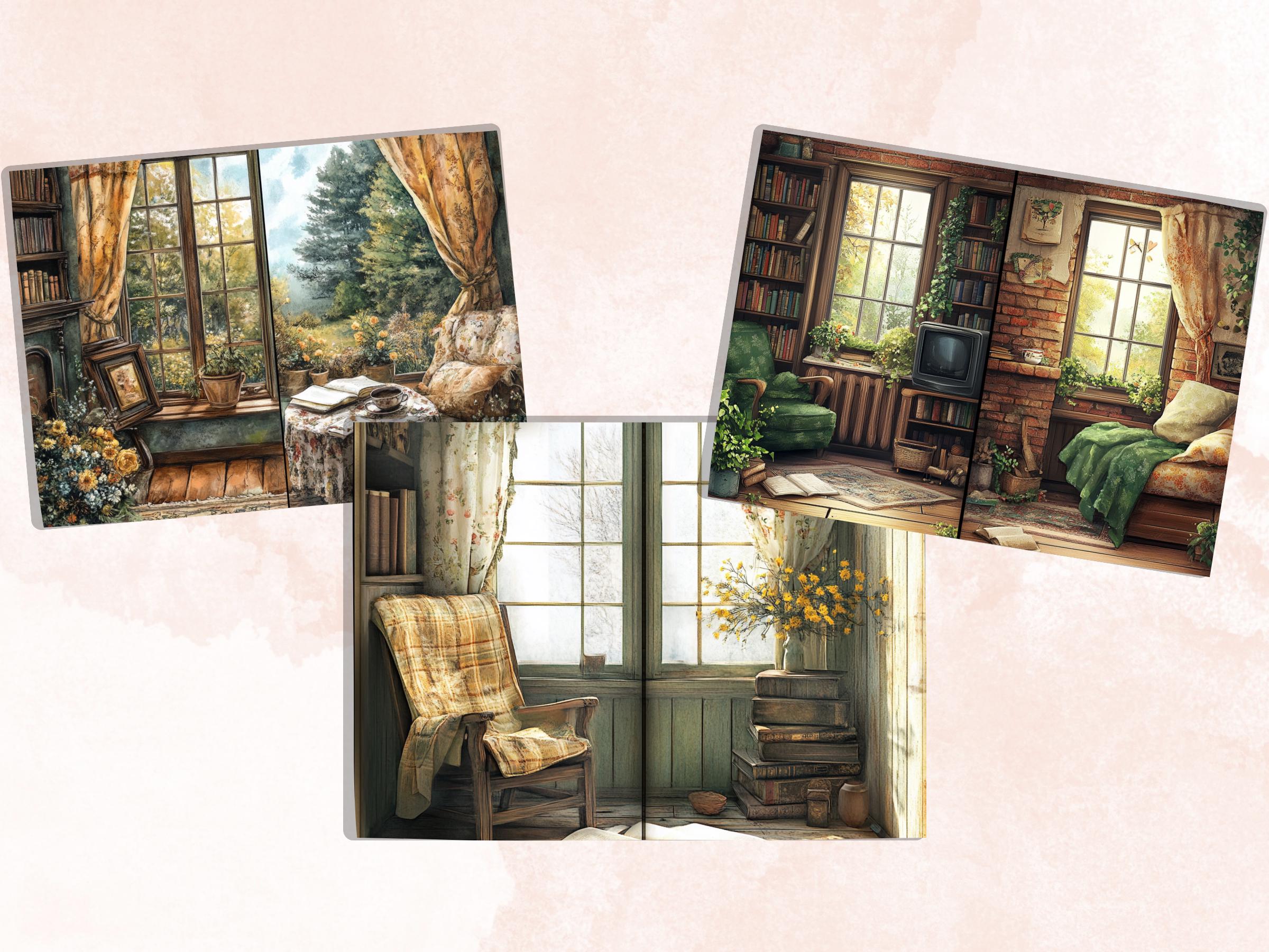 Cozy Morning Corner Junk Journal Kit, Comfy Morning Scenes Pages Ephemera, Relaxing Collage Sheet, Scrapbook Paper, Cozy Nook Background