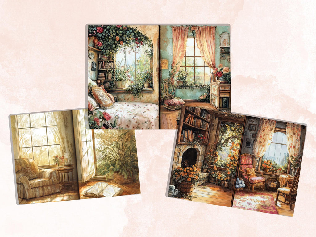 Cozy Morning Corner Junk Journal Kit, Comfy Morning Scenes Pages Ephemera, Relaxing Collage Sheet, Scrapbook Paper, Cozy Nook Background