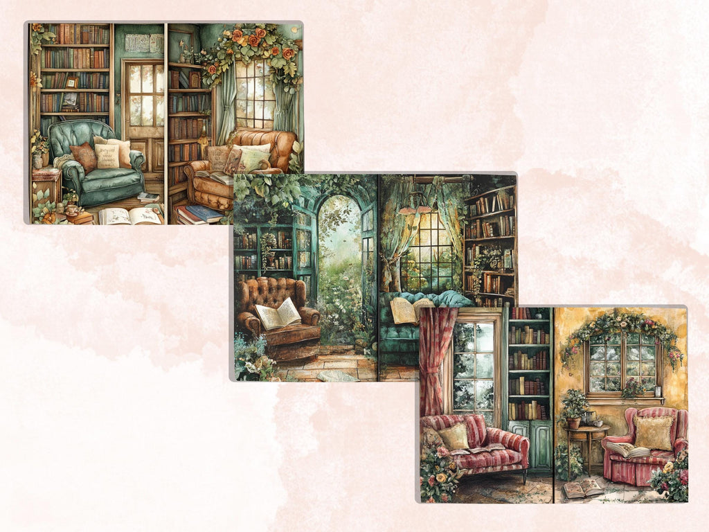 Cozy Reading Corner Junk Journal Kit, Comfy Reading Scenes Pages Ephemera, Relaxing Collage Sheet, Scrapbook Paper, Cozy Nook Background