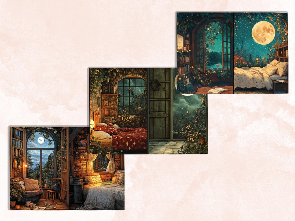 Cozy Night Corner Junk Journal Kit, Comfy Nighttime Scenes Pages Ephemera, Relaxing Collage Sheet, Scrapbook Paper, Cozy Nook Background