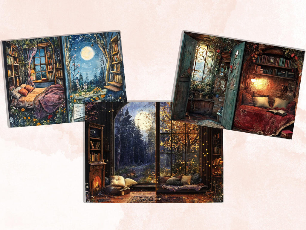 Cozy Night Corner Junk Journal Kit, Comfy Nighttime Scenes Pages Ephemera, Relaxing Collage Sheet, Scrapbook Paper, Cozy Nook Background
