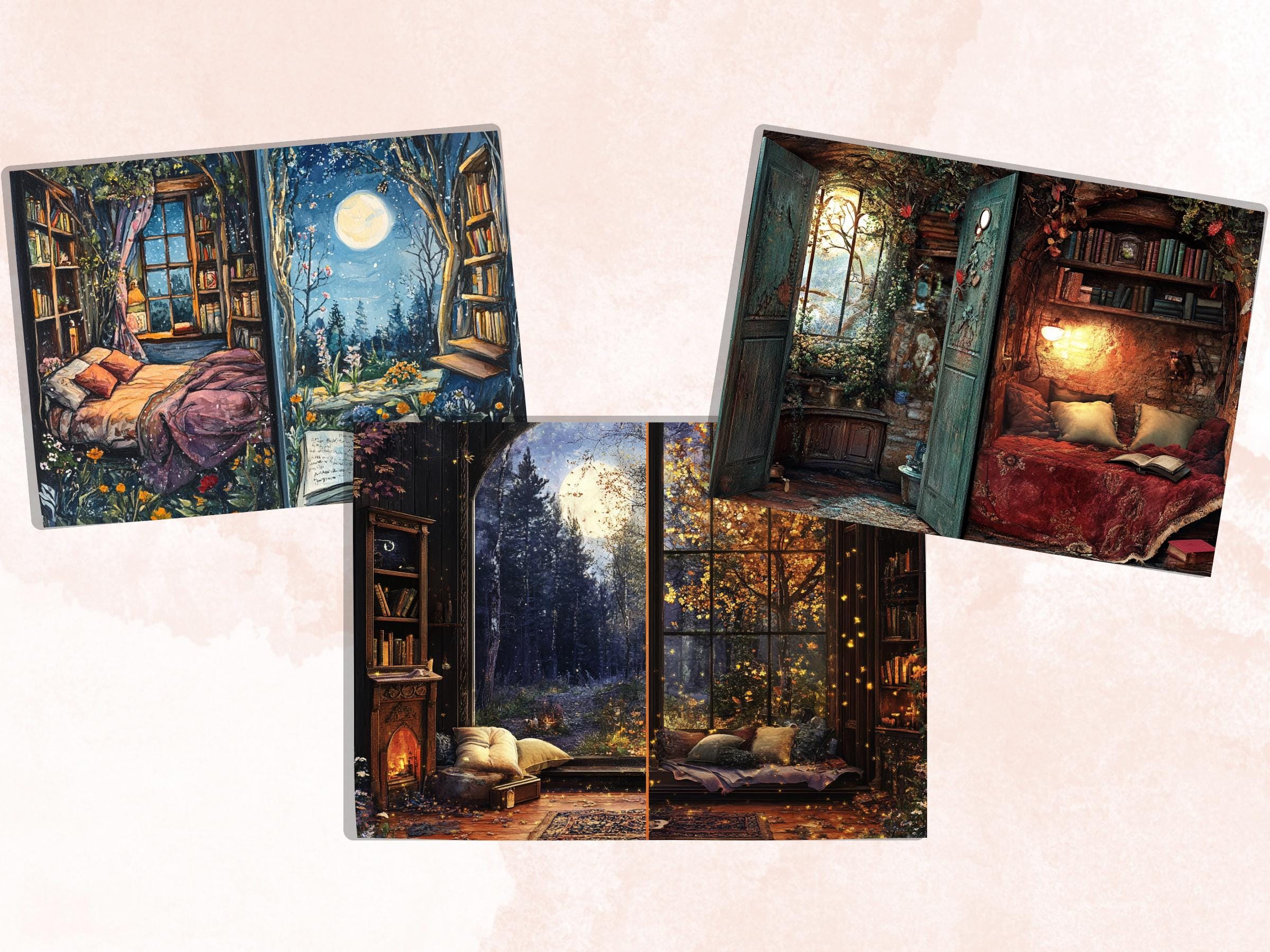 Cozy Night Corner Junk Journal Kit, Comfy Nighttime Scenes Pages Ephemera, Relaxing Collage Sheet, Scrapbook Paper, Cozy Nook Background