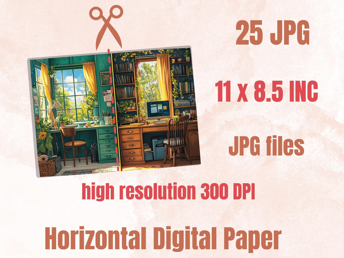 Cozy Working Corner Junk Journal Kit, Home Office Scenes Pages Ephemera, Relaxing Collage Sheet, Scrapbook Paper, Cozy Nook Background