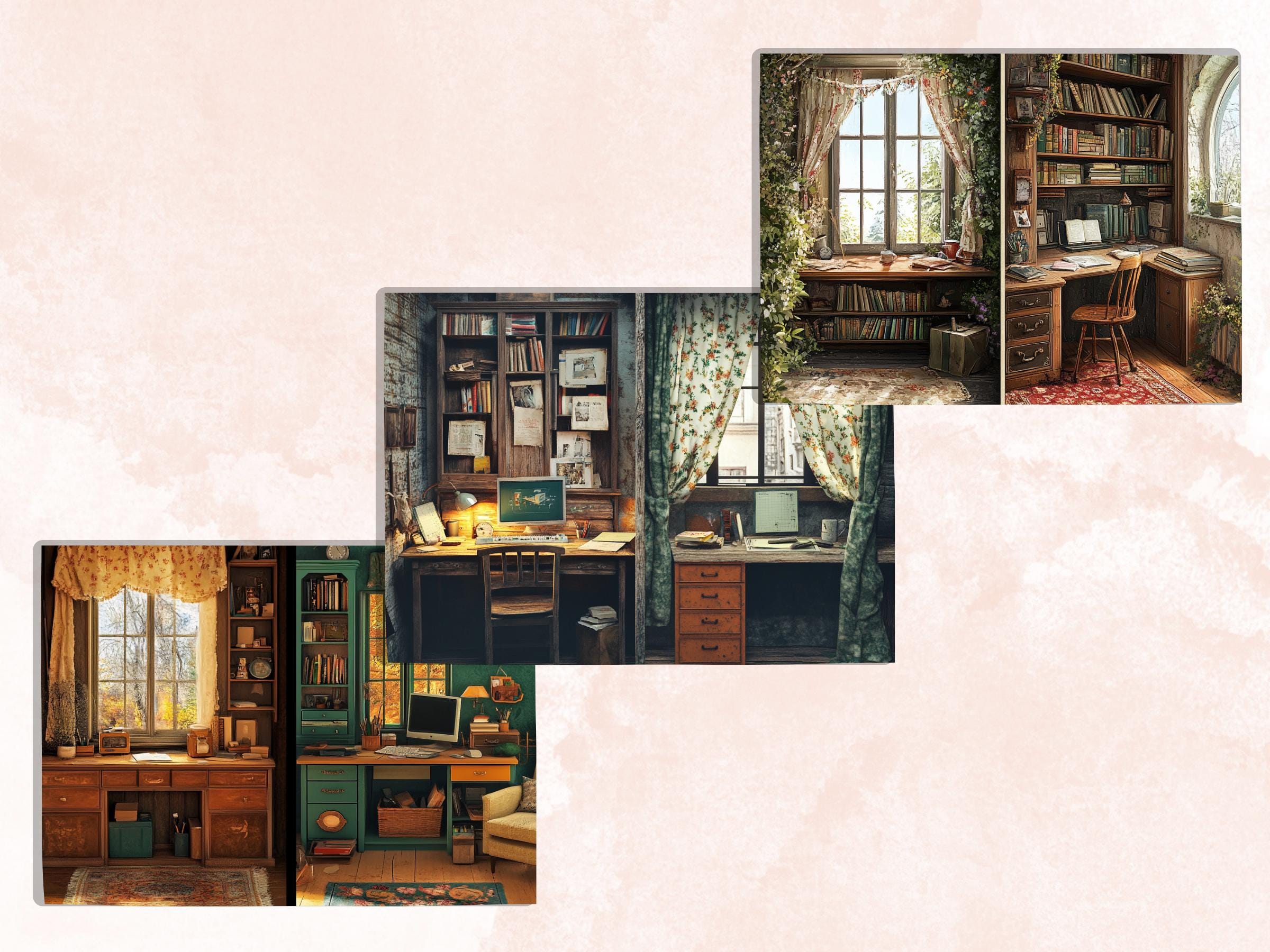 Cozy Working Corner Junk Journal Kit, Home Office Scenes Pages Ephemera, Relaxing Collage Sheet, Scrapbook Paper, Cozy Nook Background