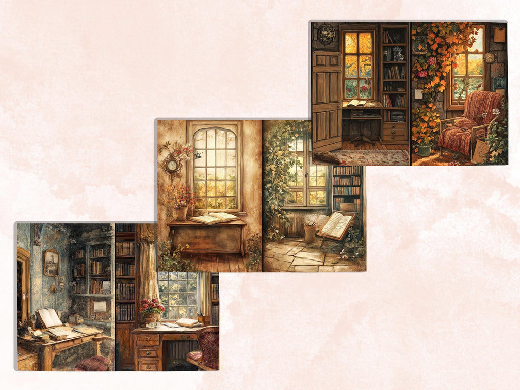 Cozy Writting Corner Junk Journal Kit, Cozy Writting Scenes Pages Ephemera, Relaxing Collage Sheet, Scrapbook Paper, Comfy Nook Background
