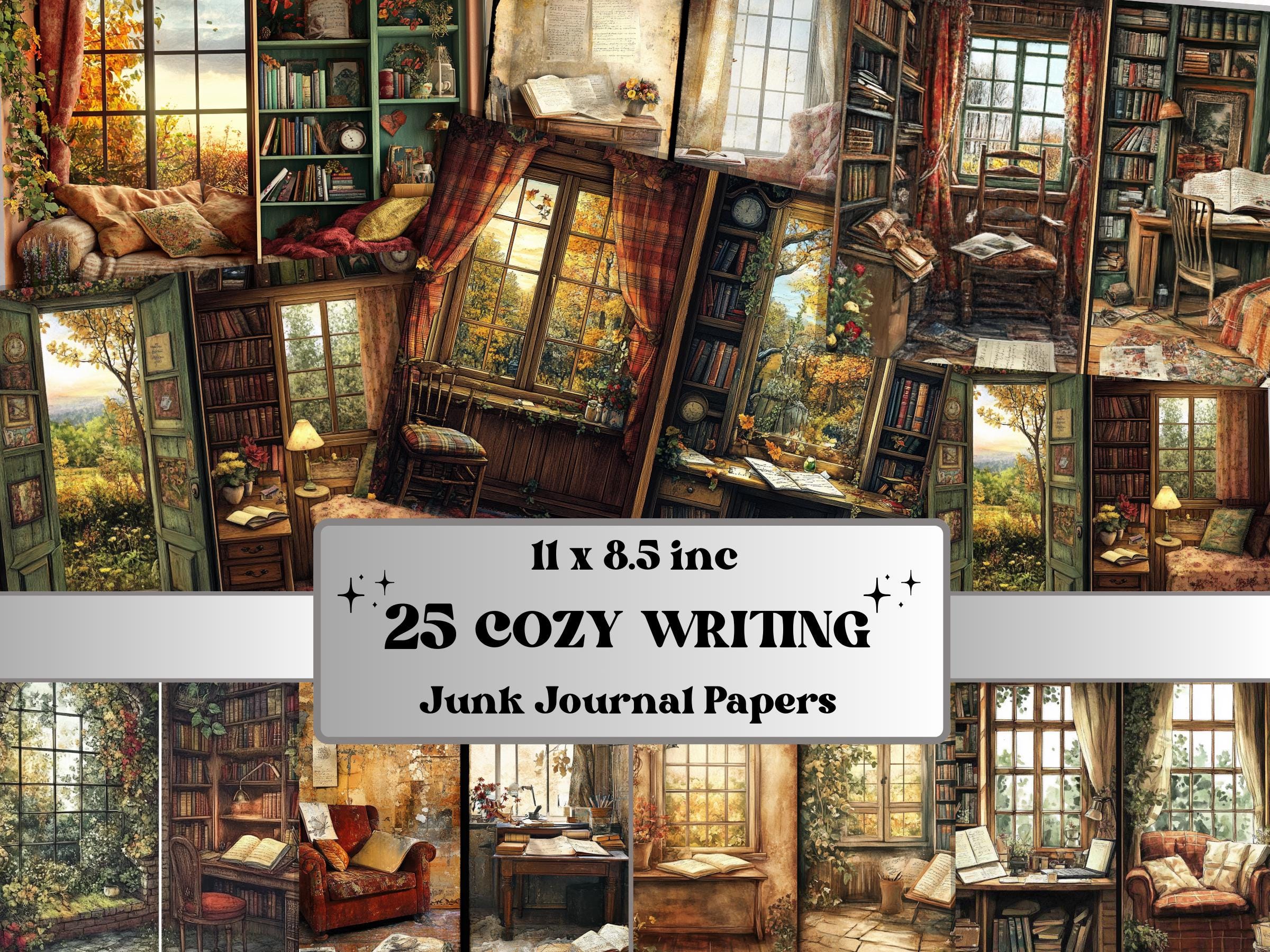 Cozy Writting Corner Junk Journal Kit, Cozy Writting Scenes Pages Ephemera, Relaxing Collage Sheet, Scrapbook Paper, Comfy Nook Background