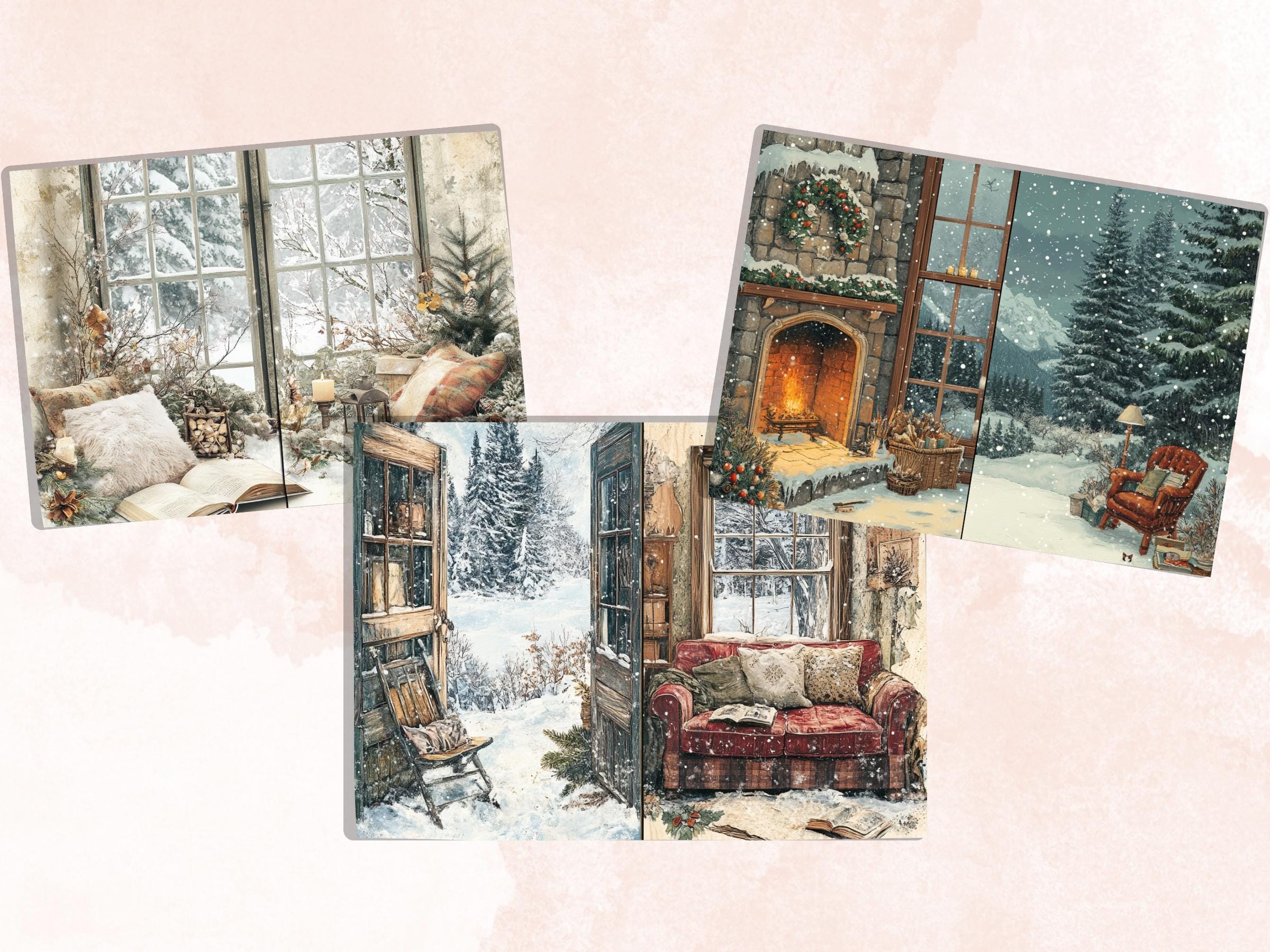 Cozy Winter Corner Junk Journal Kit, Comfy Winter Scenes Pages Ephemera, Relaxing Collage Sheet, Scrapbook Paper, Cozy Nook Background