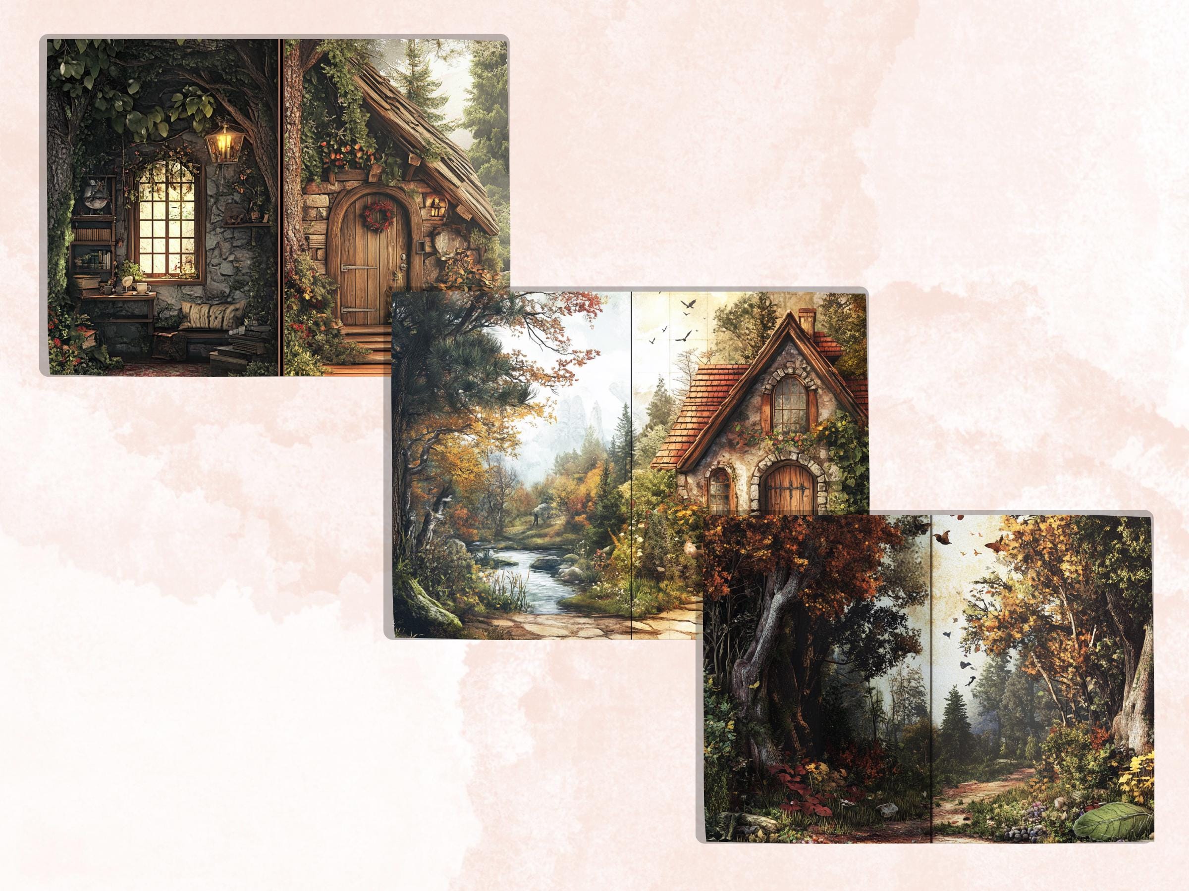 Cozy Forest Corner Junk Journal Kit, Enchanted Forest Scenes Pages Ephemera, Relaxing Collage Sheet, Scrapbook Paper, Cozy Nook Background