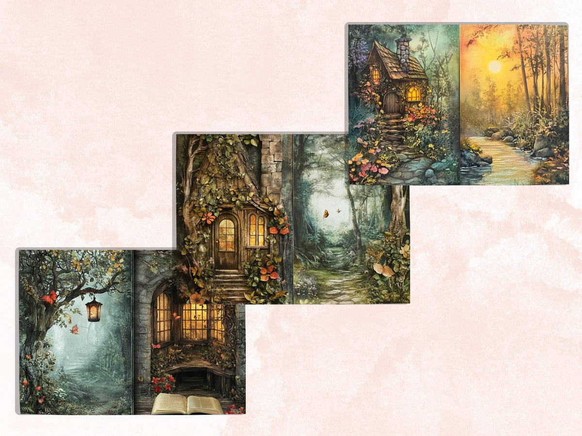 Cozy Forest Corner Junk Journal Kit, Enchanted Forest Scenes Pages Ephemera, Relaxing Collage Sheet, Scrapbook Paper, Cozy Nook Background