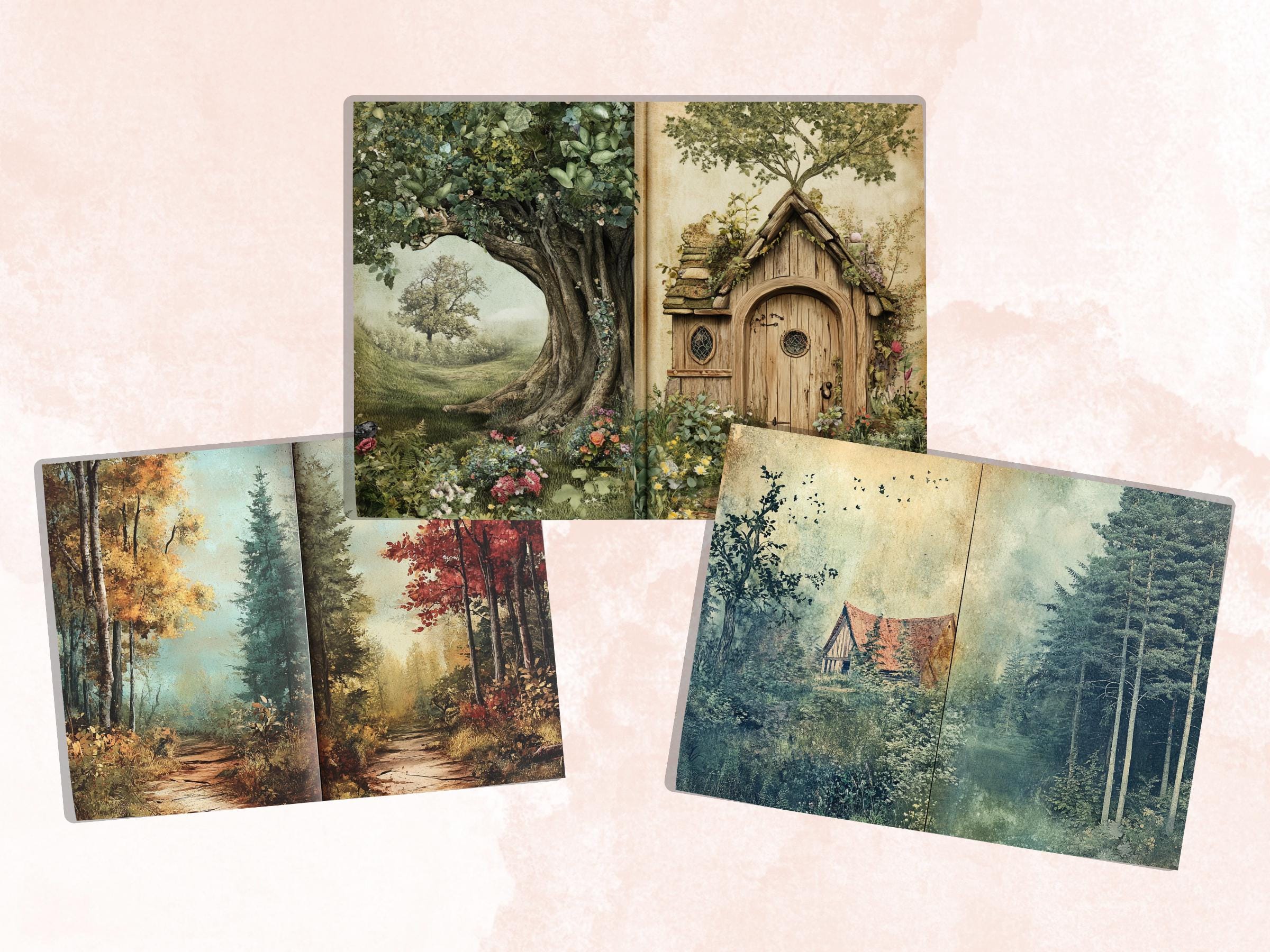 Cozy Forest Corner Junk Journal Kit, Enchanted Forest Scenes Pages Ephemera, Relaxing Collage Sheet, Scrapbook Paper, Cozy Nook Background