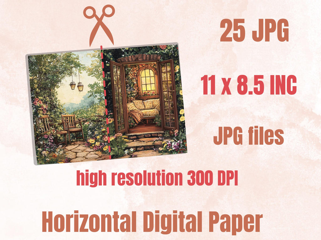 Cozy Garden Corner Junk Journal Kit, Secret Garden Scenes Pages Ephemera, Relaxing Collage Sheet, Scrapbook Paper, Cozy Nook Background