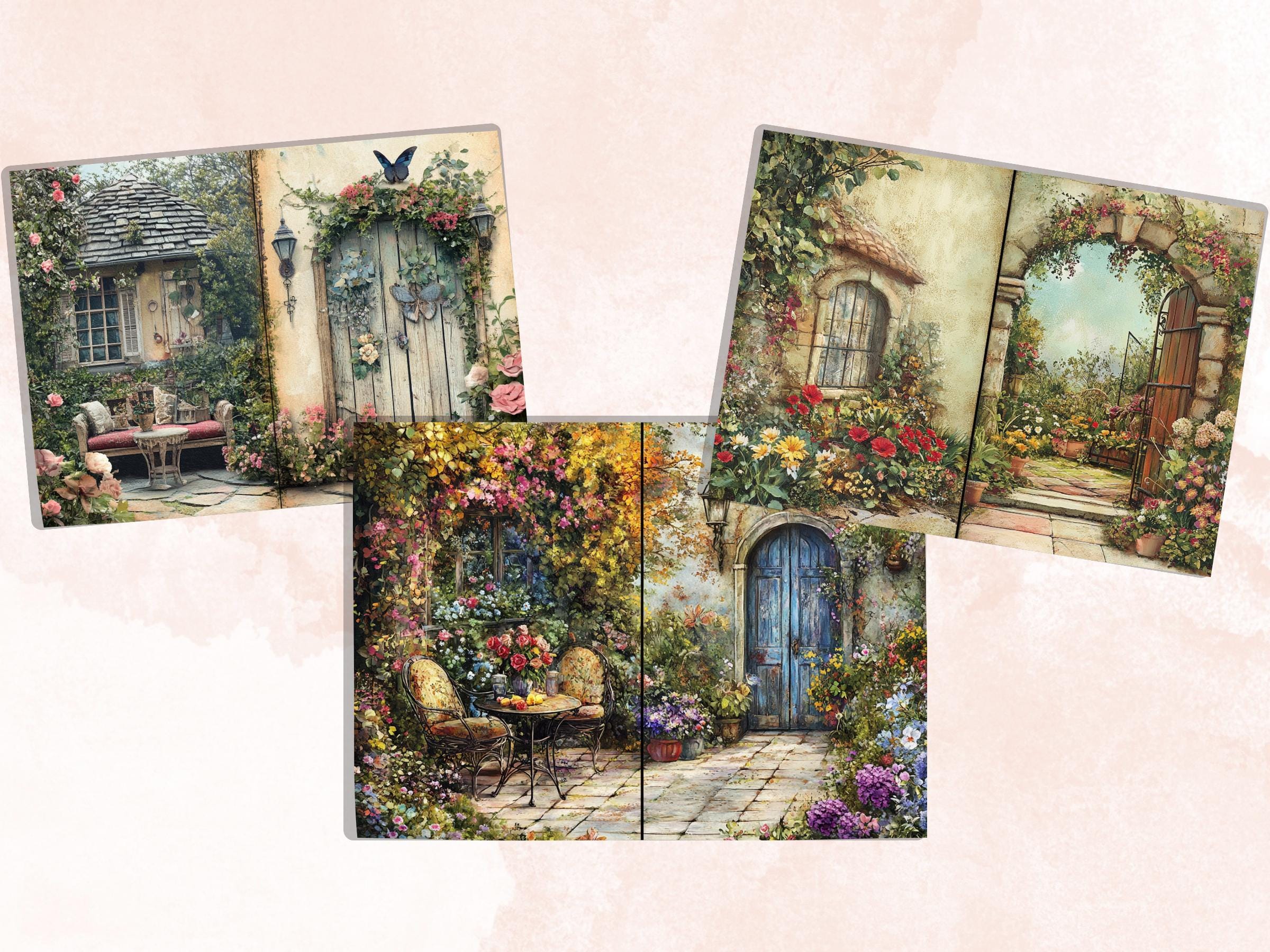 Cozy Garden Corner Junk Journal Kit, Secret Garden Scenes Pages Ephemera, Relaxing Collage Sheet, Scrapbook Paper, Cozy Nook Background