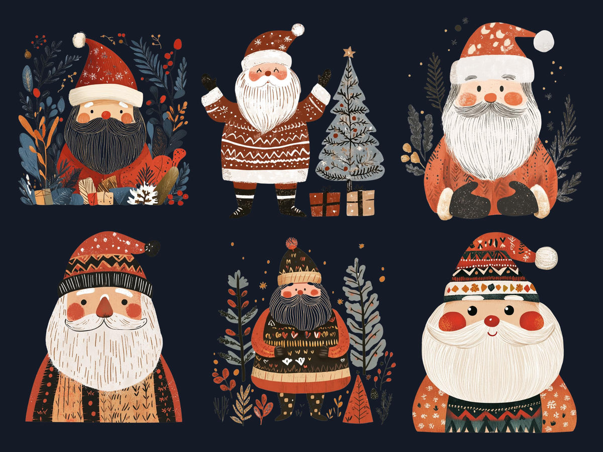 35 PNG Scandinavian Christmas Santa Clipart, Christmas Santa Folk Art Illustrations Clip art, Winter Holiday png, Nordic Xmas Noel Ornaments