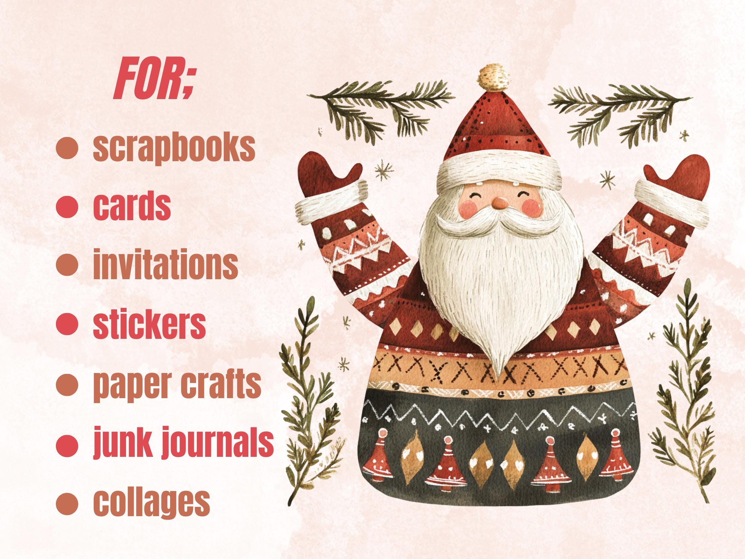 35 PNG Scandinavian Christmas Santa Clipart, Christmas Santa Folk Art Illustrations Clip art, Winter Holiday png, Nordic Xmas Noel Ornaments