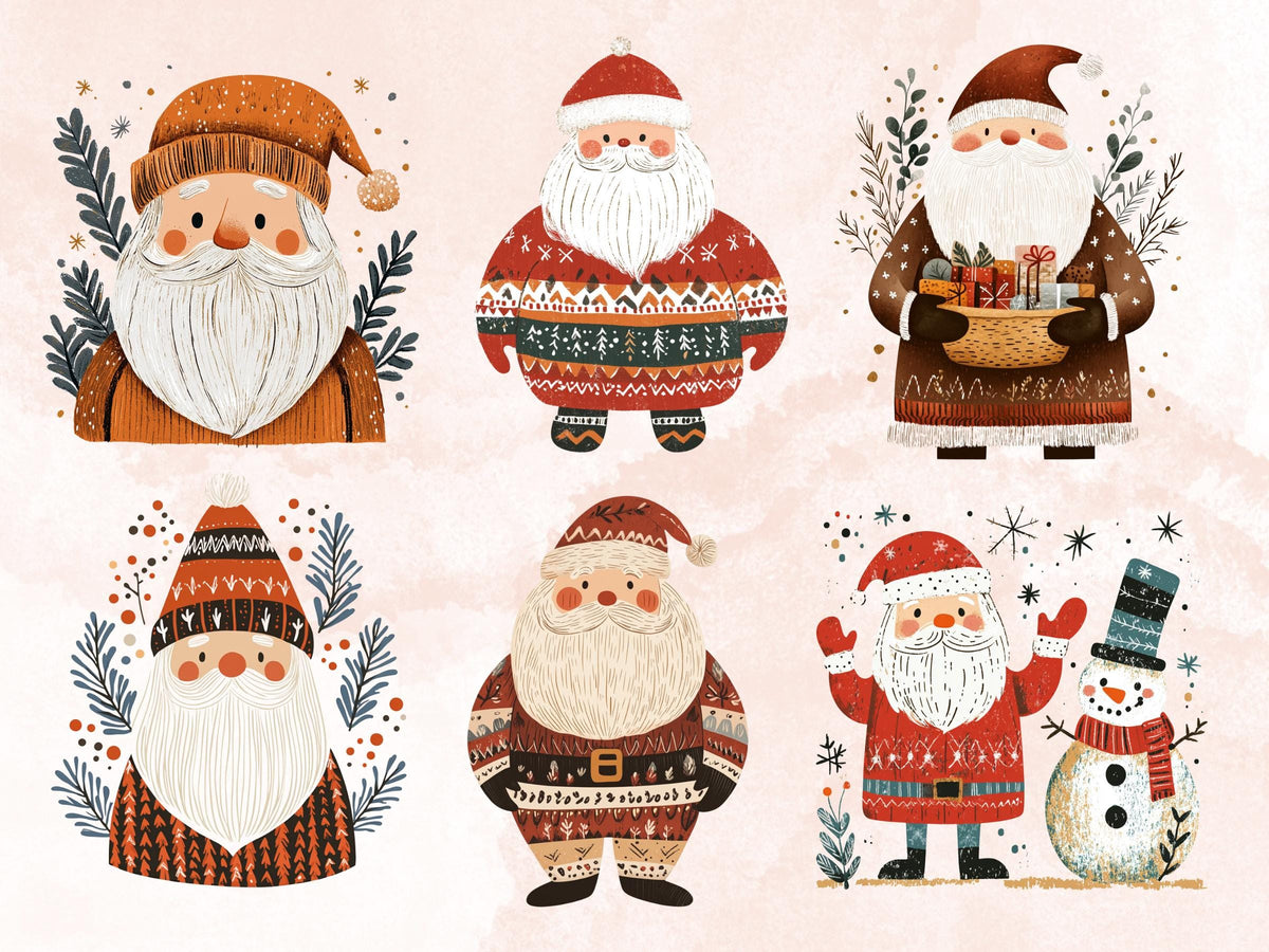 35 PNG Scandinavian Christmas Santa Clipart, Christmas Santa Folk Art Illustrations Clip art, Winter Holiday png, Nordic Xmas Noel Ornaments