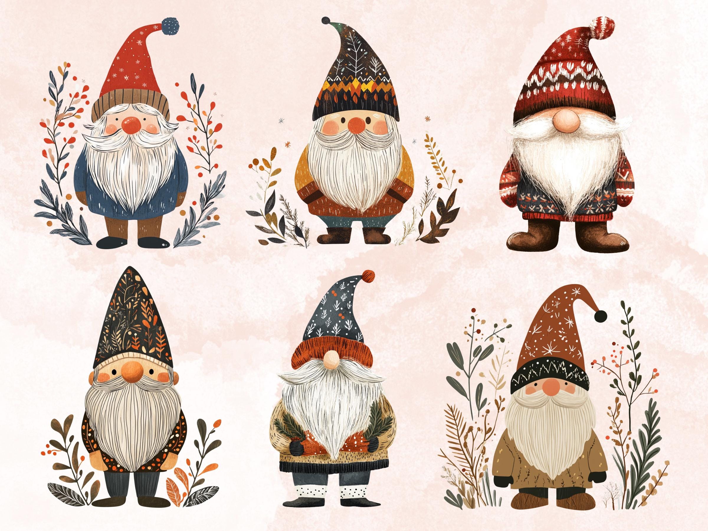 30 PNG Scandinavian Christmas Gnome Clipart, Christmas Gnome Folk Art Illustrations Clip art, Winter Holiday png, Nordic Xmas Noel Ornaments