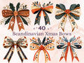 40 PNG Scandinavian Christmas Bows Clipart, Christmas Folk Art Illustration Clip art, Winter Coquette Bow png, Nordic Xmas Noel Ornament