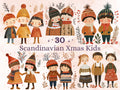 30 PNG Scandinavian Christmas Kids Clipart, Christmas Couple Folk Art Illustration Clip art, Cute Winter Xmas png, Nordic Xmas Noel Ornament
