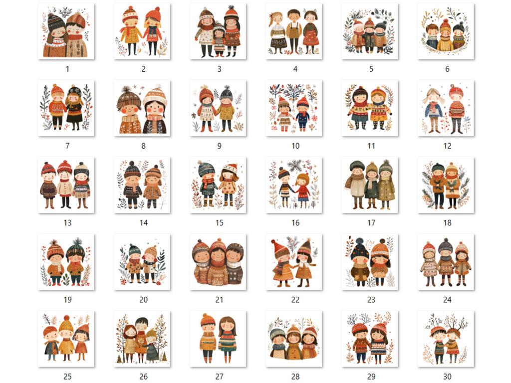 30 PNG Scandinavian Christmas Kids Clipart, Christmas Couple Folk Art Illustration Clip art, Cute Winter Xmas png, Nordic Xmas Noel Ornament