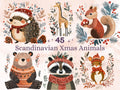 45 PNG Scandinavian Christmas Animals Clipart, Christmas Animal Folk Art Illustration Clip art, Winter Xmas png, Nordic Xmas Noel Ornament