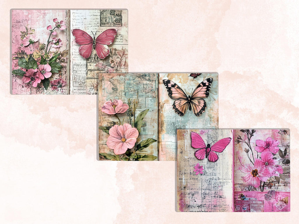 Pink Junk Journal Kit, Pink Pages Ephemera, Whimsical Collage Sheet, Pastel Cute Scrapbook Paper, Mixed Media Art ATC Card, Pink Background