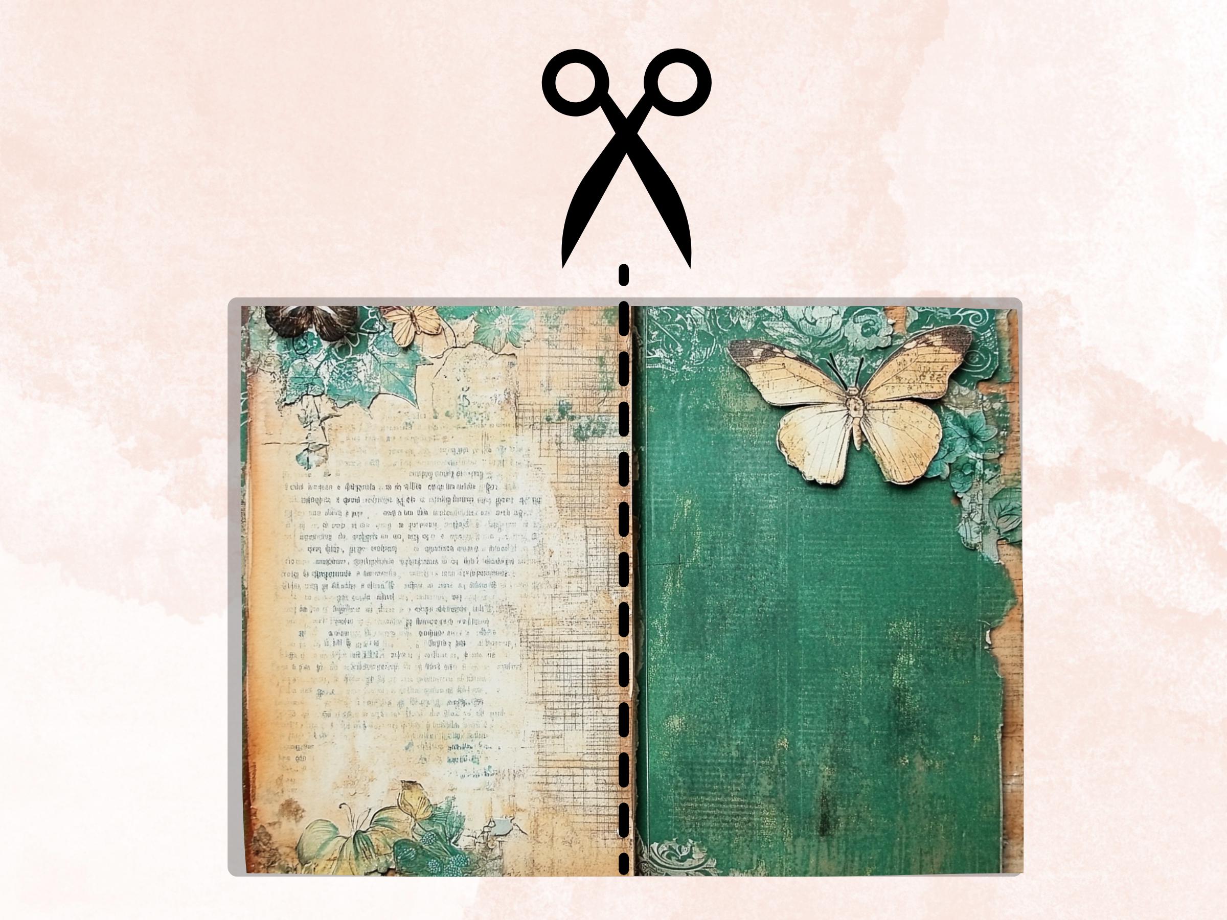 Green Junk Journal Kit, Green Pages Ephemera, Whimsical Collage Sheet, Pastel Cute Scrapbook Paper, Mixed Media ATC Card, Green Background