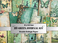Green Junk Journal Kit, Green Pages Ephemera, Whimsical Collage Sheet, Pastel Cute Scrapbook Paper, Mixed Media ATC Card, Green Background