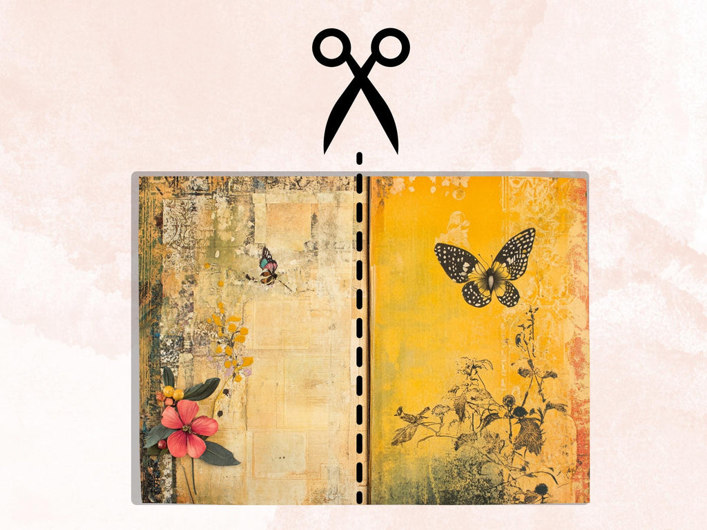 Yellow Junk Journal Kit, Yellow Pages Ephemera, Whimsical Collage Sheet, Pastel Scrapbook Paper, Mixed Media ATC Card, Yellow Background