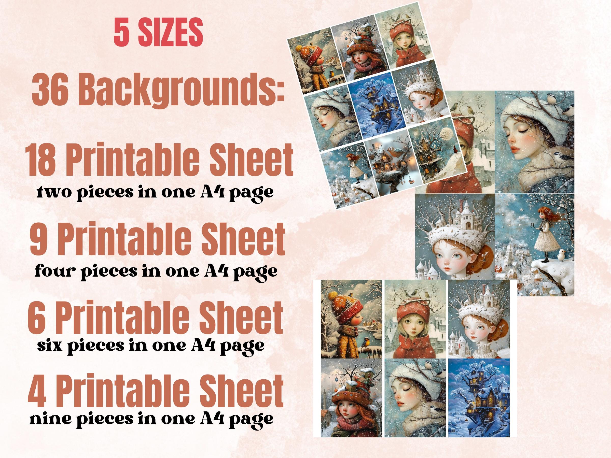 Whimsy Winter Collage Paper Kit, Surreal Winter Mixed Media Art Sheet, Whimsical Snowy Ephemera Images, Quirky Junk Journal, Scrapbook Paper