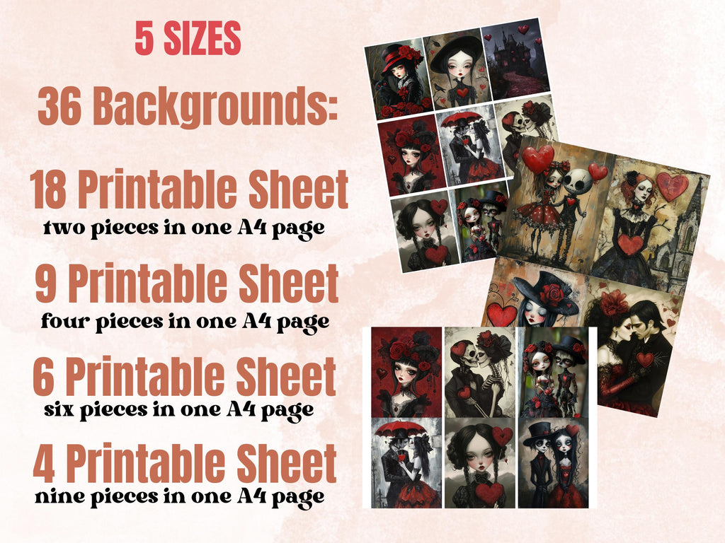 Gothic Valentines Collage Paper Kit, Whimsy Valentines Day Mixed Media Art, Whimsical Romantic Images, Surreal Junk Journal, Scrapbook Paper