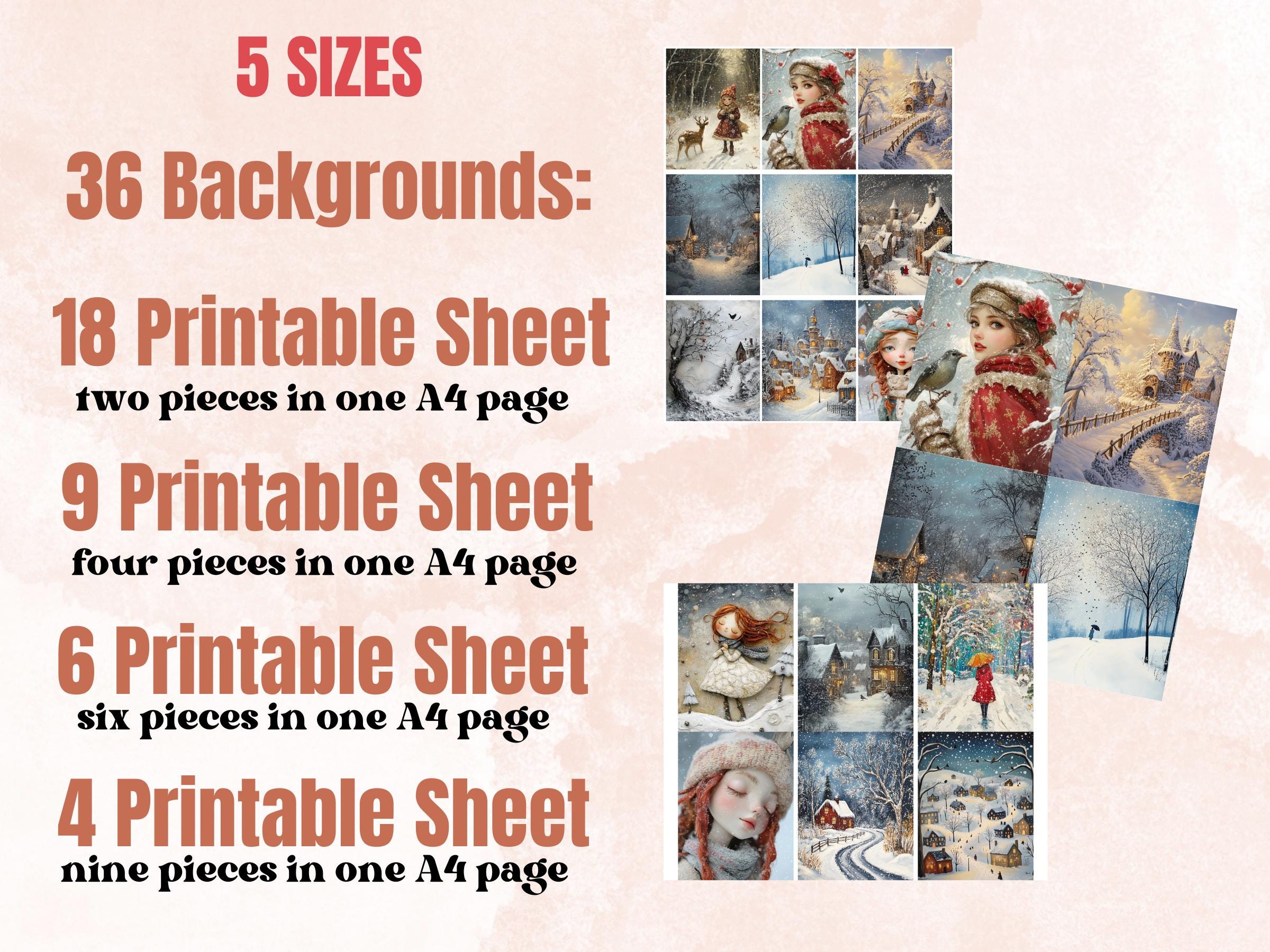 Whimsy Snowy Day Collage Paper Kit, Surreal Winter Mixed Media Sheet, Whimsical Snowy Ephemera Images, Quirky Junk Journal, Scrapbook Paper