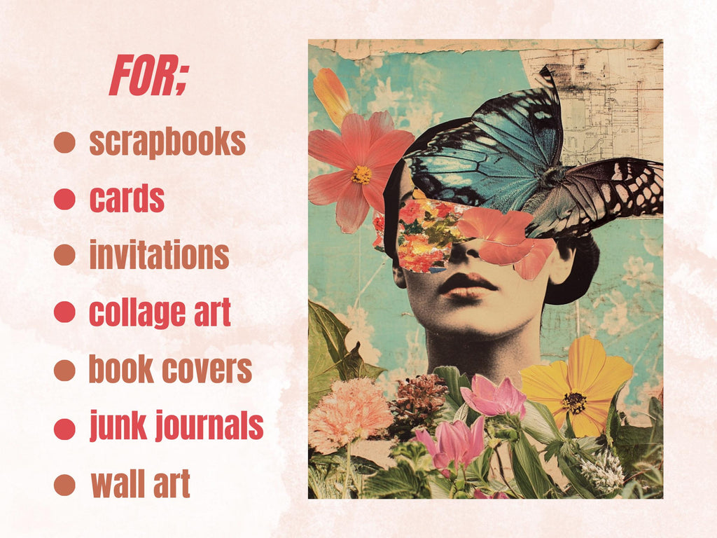Whimsy Pop Art Collage Paper Kit, Surreal Background, Mixed Media Sheet, Whimsical Art Ephemera Images, Quirky Junk Journal, Scrapbook Paper